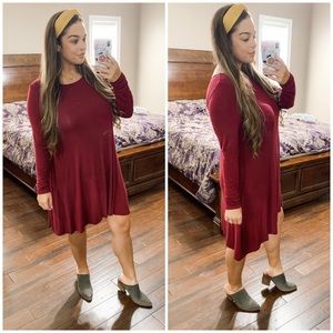 Old Navy Long Sleeve Maroon Skater Dress